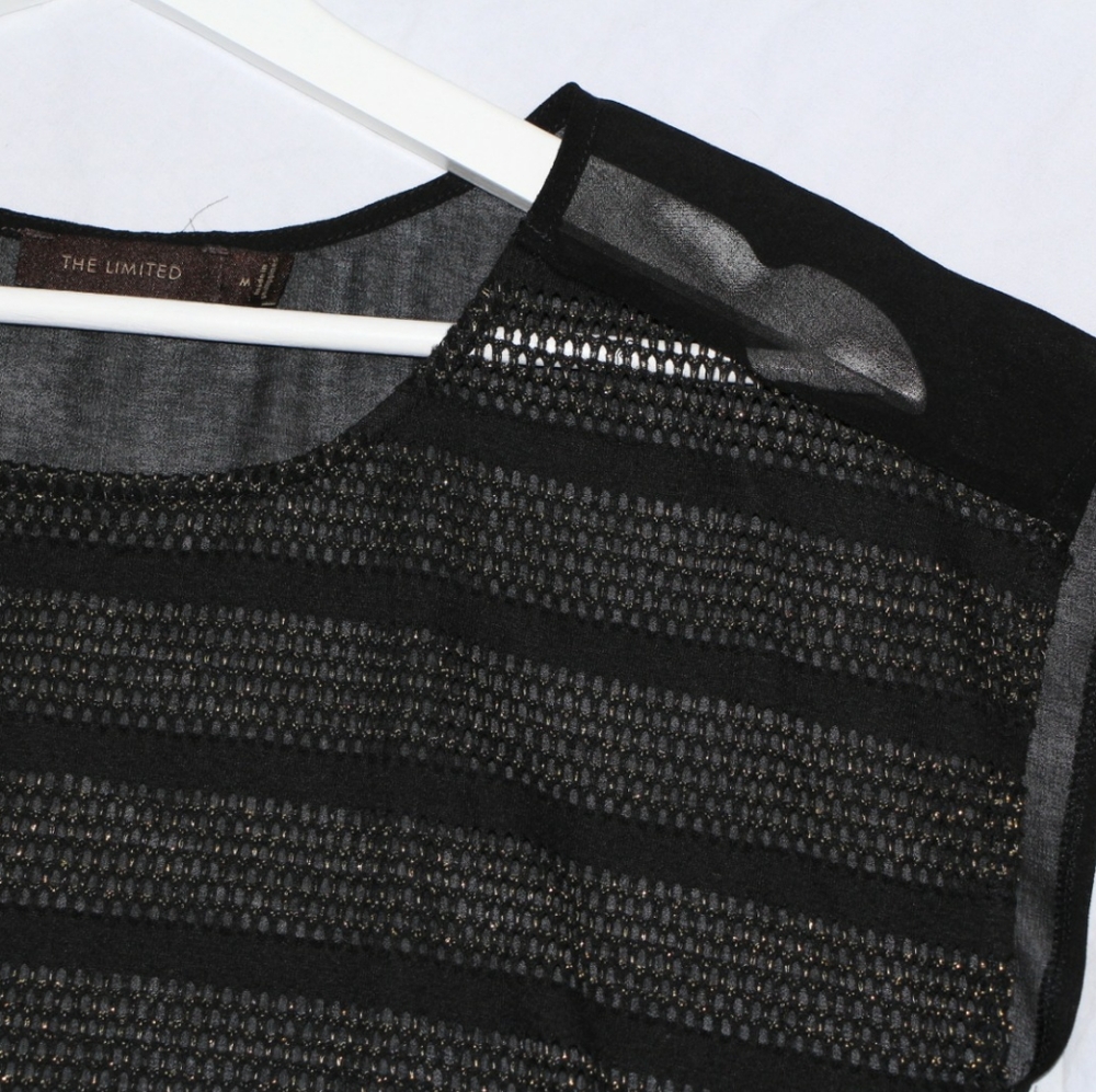 THE LIMITED Black & Gold Shimmer Sheer Top